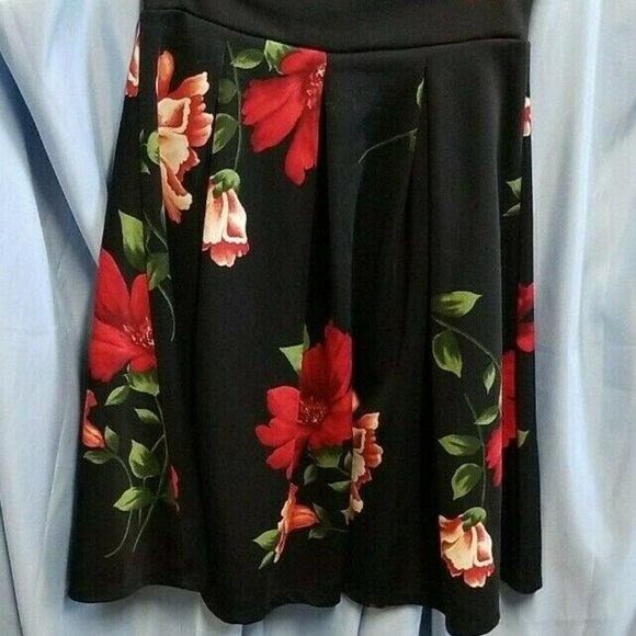 See You Monday Dresses & Skirts - See You Monday Los Angeles Size S Skirt Black Red Floral Pleated Skater Circle